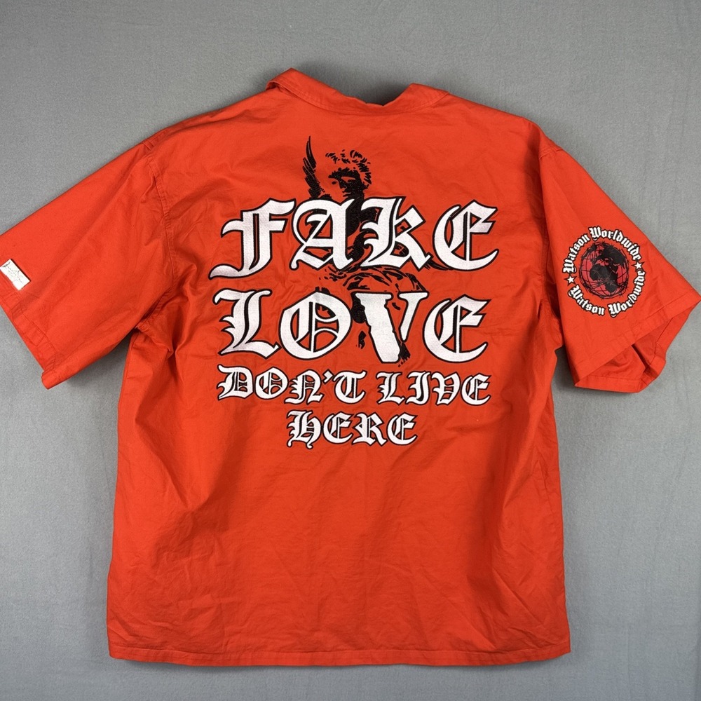 Watson Work Shirt Men's 2XL Orange Streetwear Button Studded Angel Fake Love
